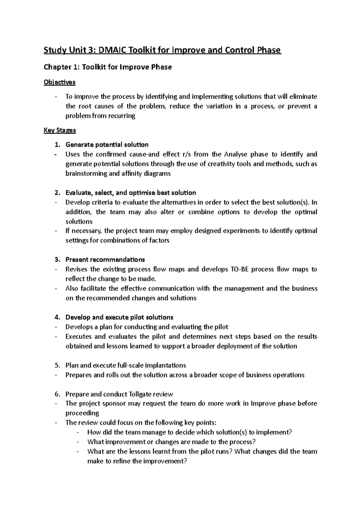 Study Unit 3 - Generate potential solution - Uses the confirmed cause ...