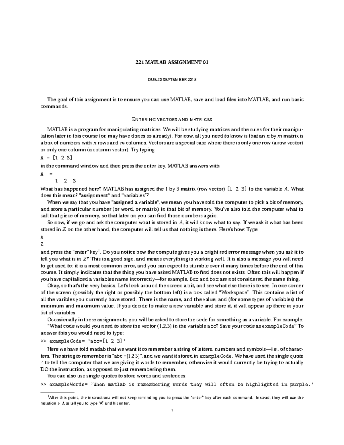 assignment matrix matlab