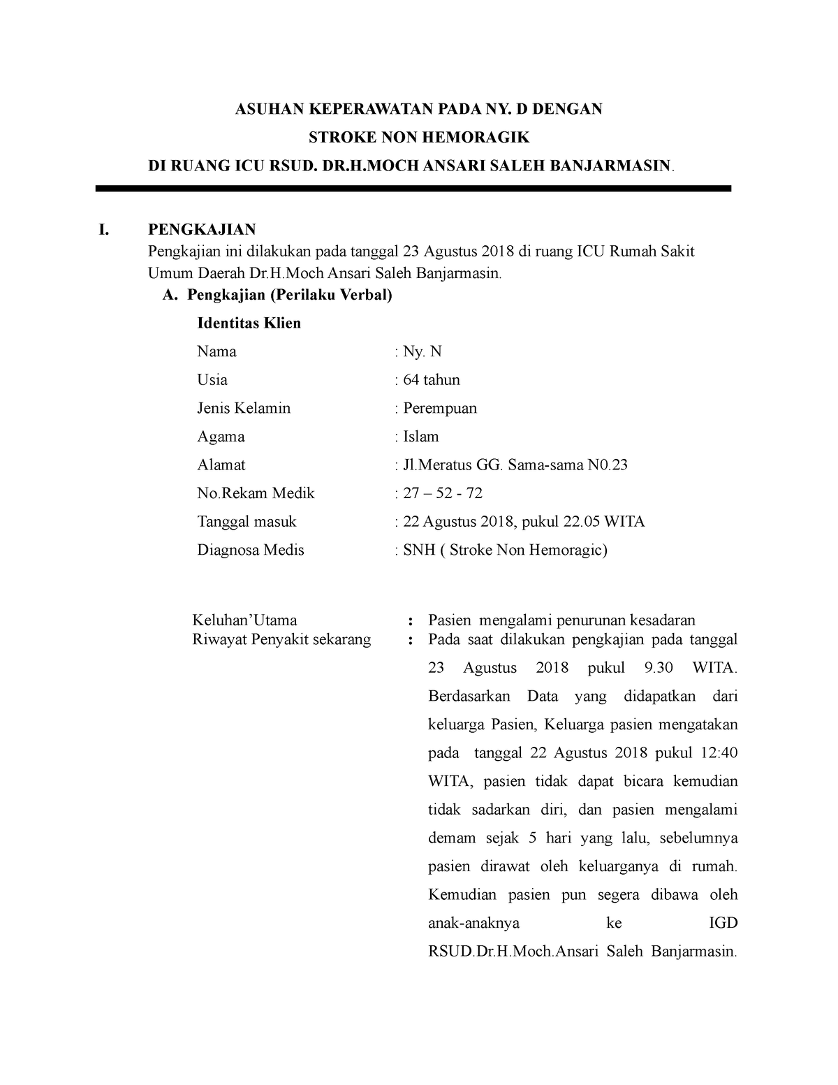 Downacademia - Abc - ASUHAN KEPERAWATAN PADA NY. D DENGAN STROKE NON ...