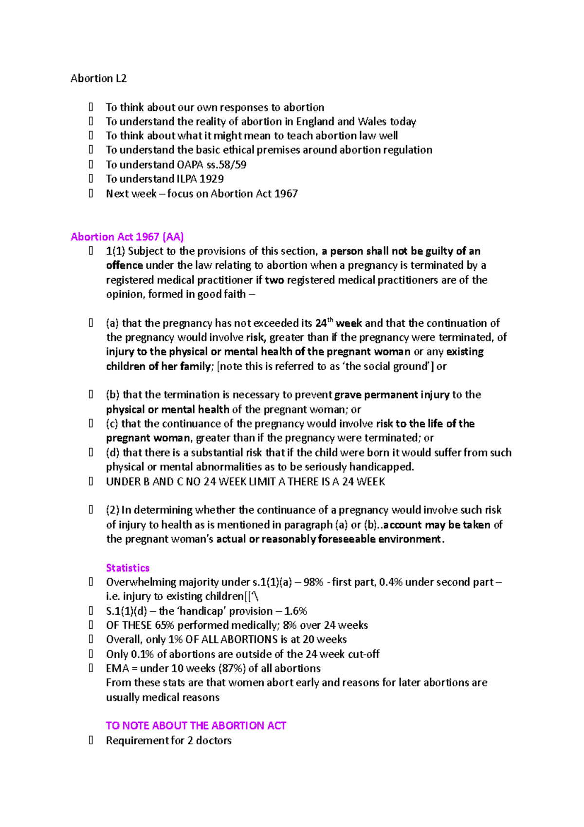 Abortion L2 - Lecture notes - Abortion L ́ To think about our own ...