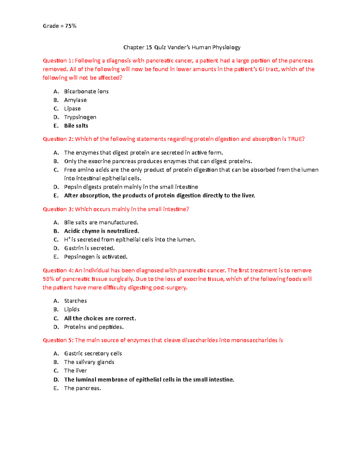 Vander's Physiology Chapter 15 Quiz - Chapter 15 Quiz Vander’s Human ...