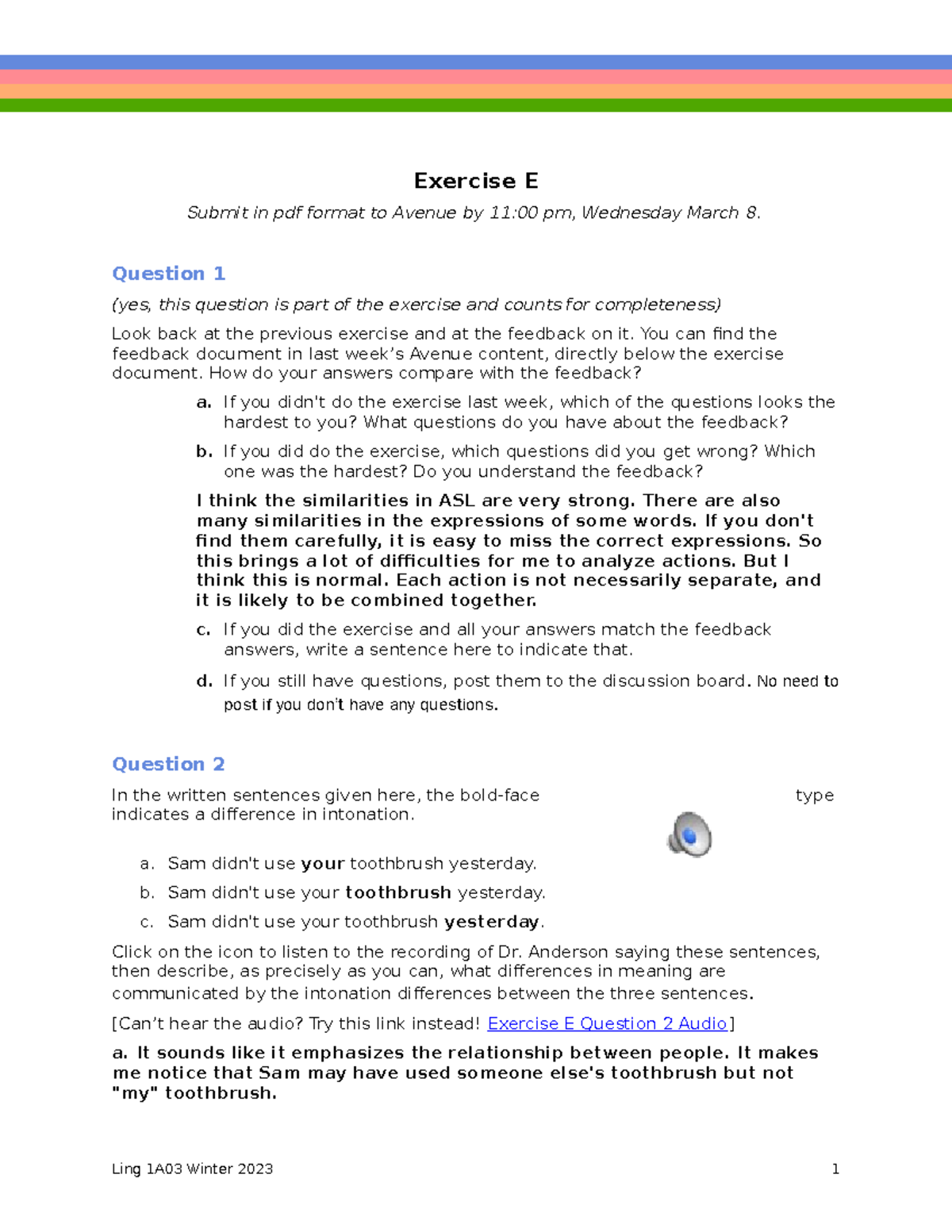 Exercise E - This is the recent assignment in 1a03 for assign ee ...