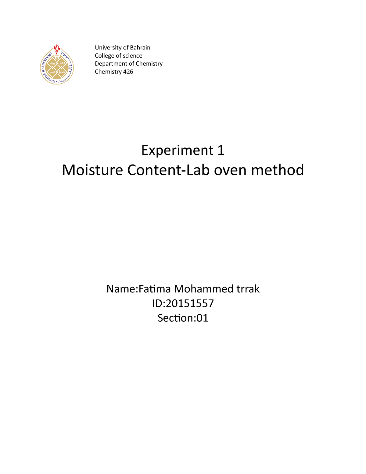 exp-1-chemy-426-reports-of-food-chemistry-experements-of-how-to-determine-moisture-content-lab