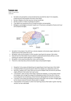 Psychology unit 2 AOS1 - Psychology Unit 2 AOS Key knowledge Sensation ...