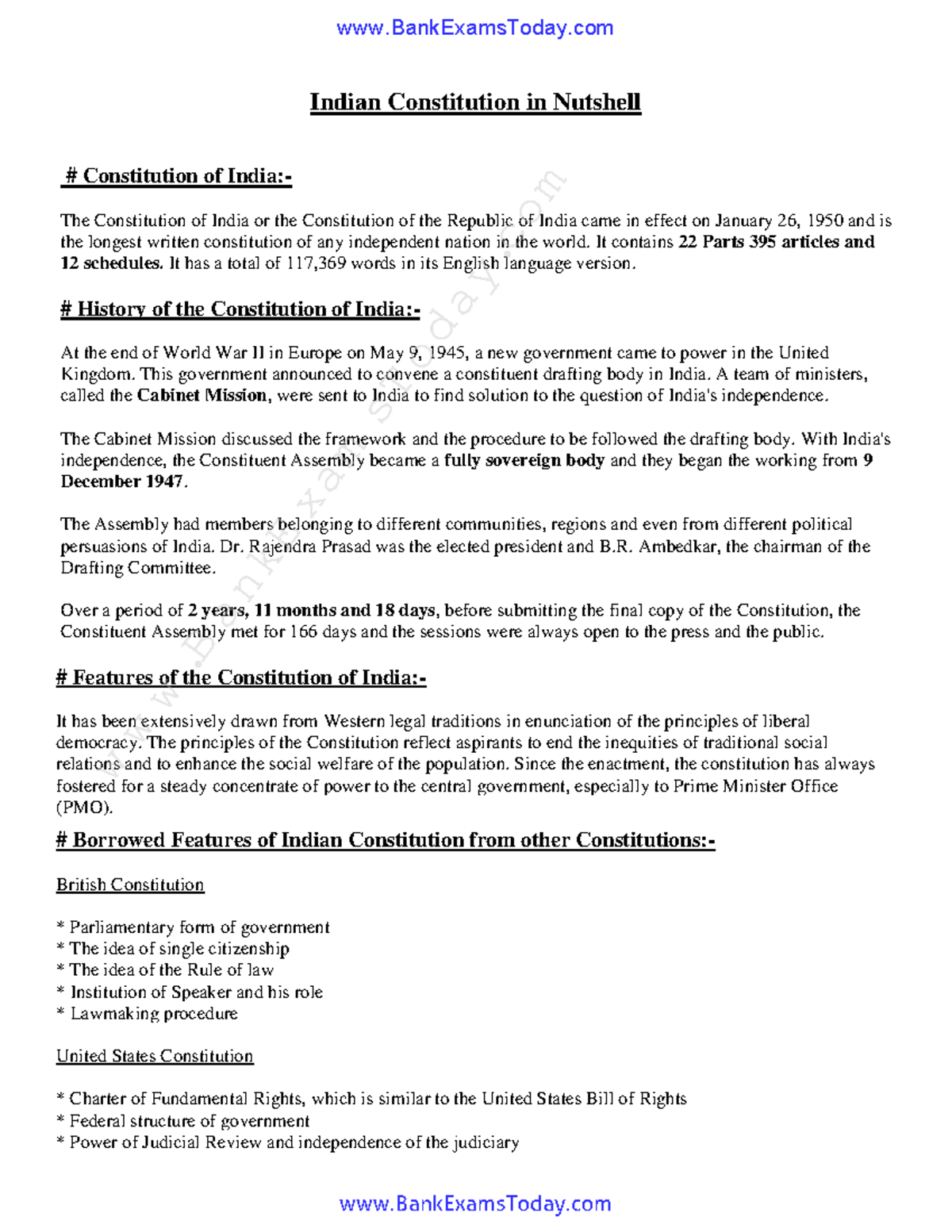 Indian Constitution Summary - Indian Constitution in Nutshell ...
