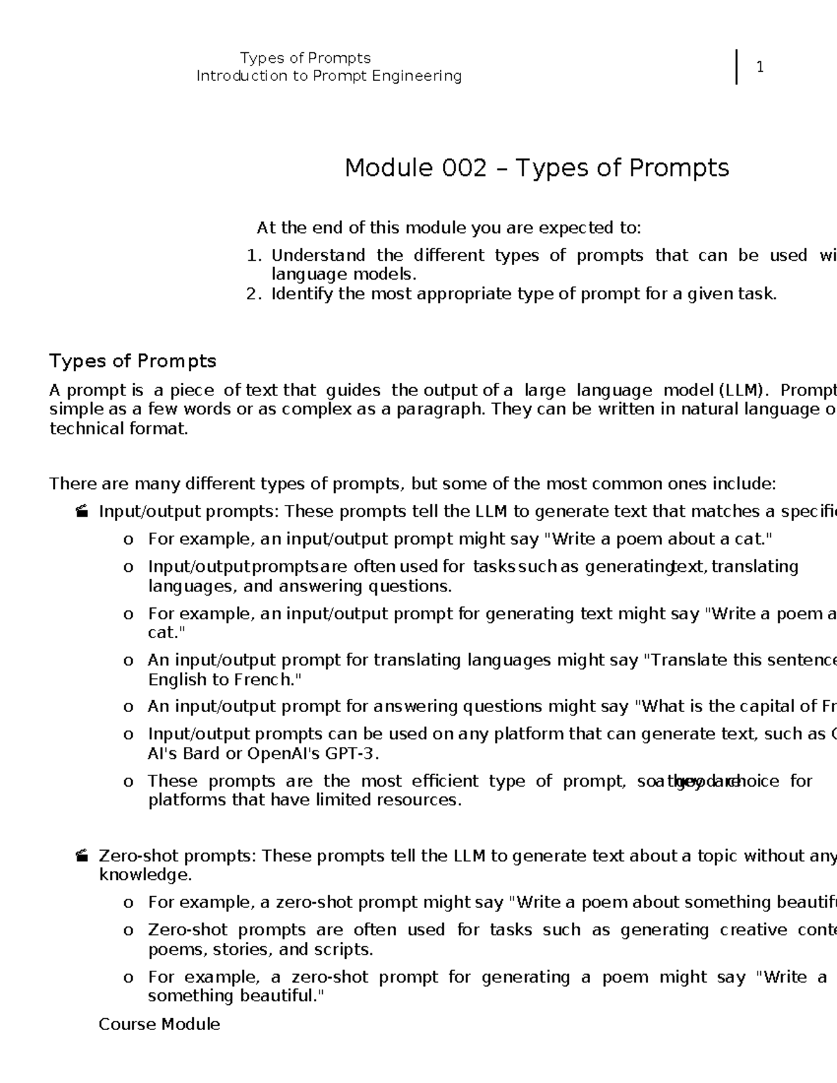 Prompt Engr - Module 2 - Introduction to Prompt Engineering 1 Module ...