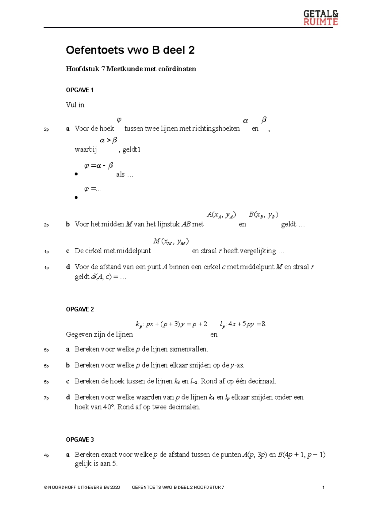 GR12 VB2 H07 Oefentoets - Oefentoets Vwo B Deel 2 Hoofdstuk 7 Meetkunde ...