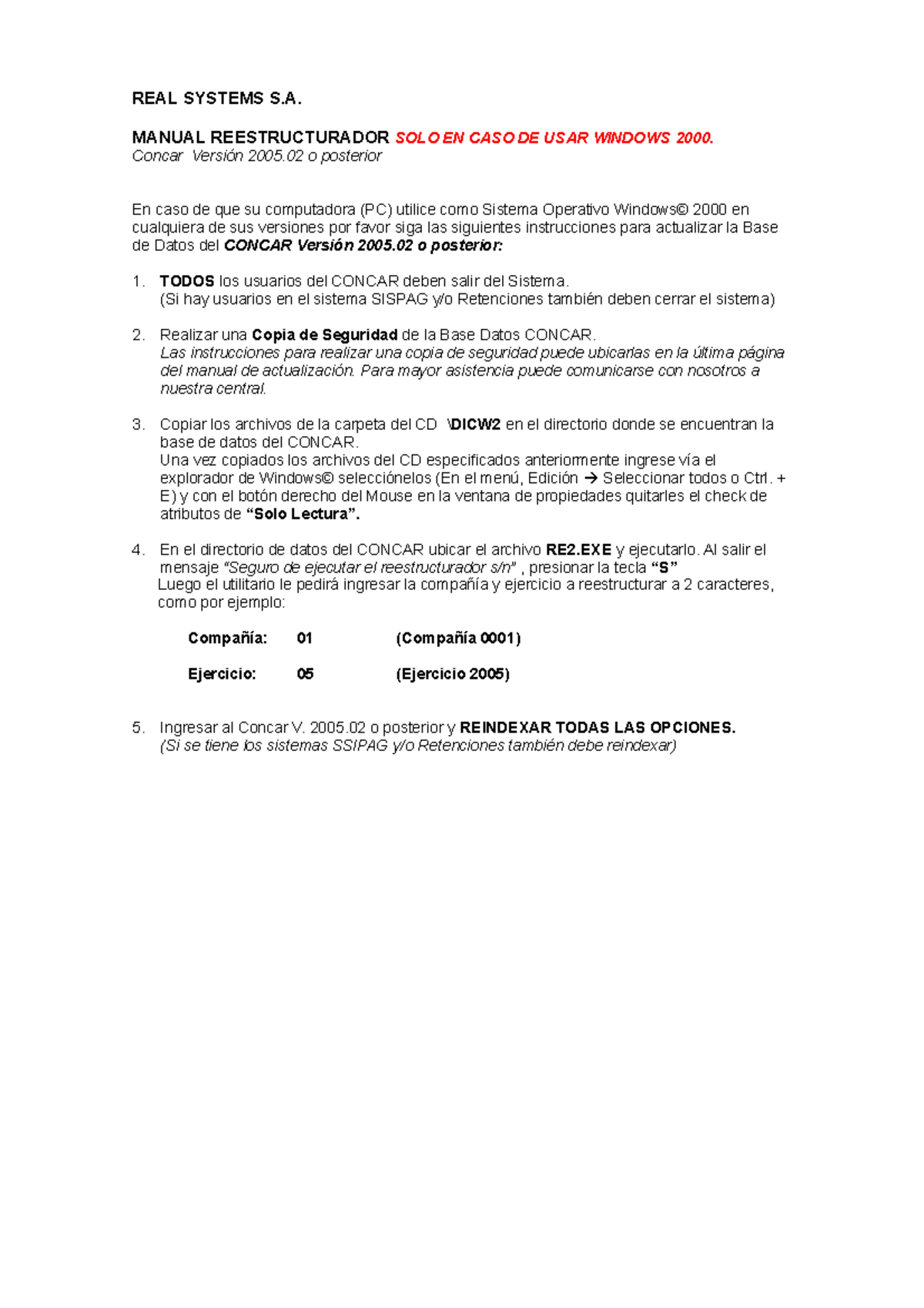 Concar Cb Manual Reestructurador Real Systems S Manual Reestructurador Solo En Caso De Usar 8136