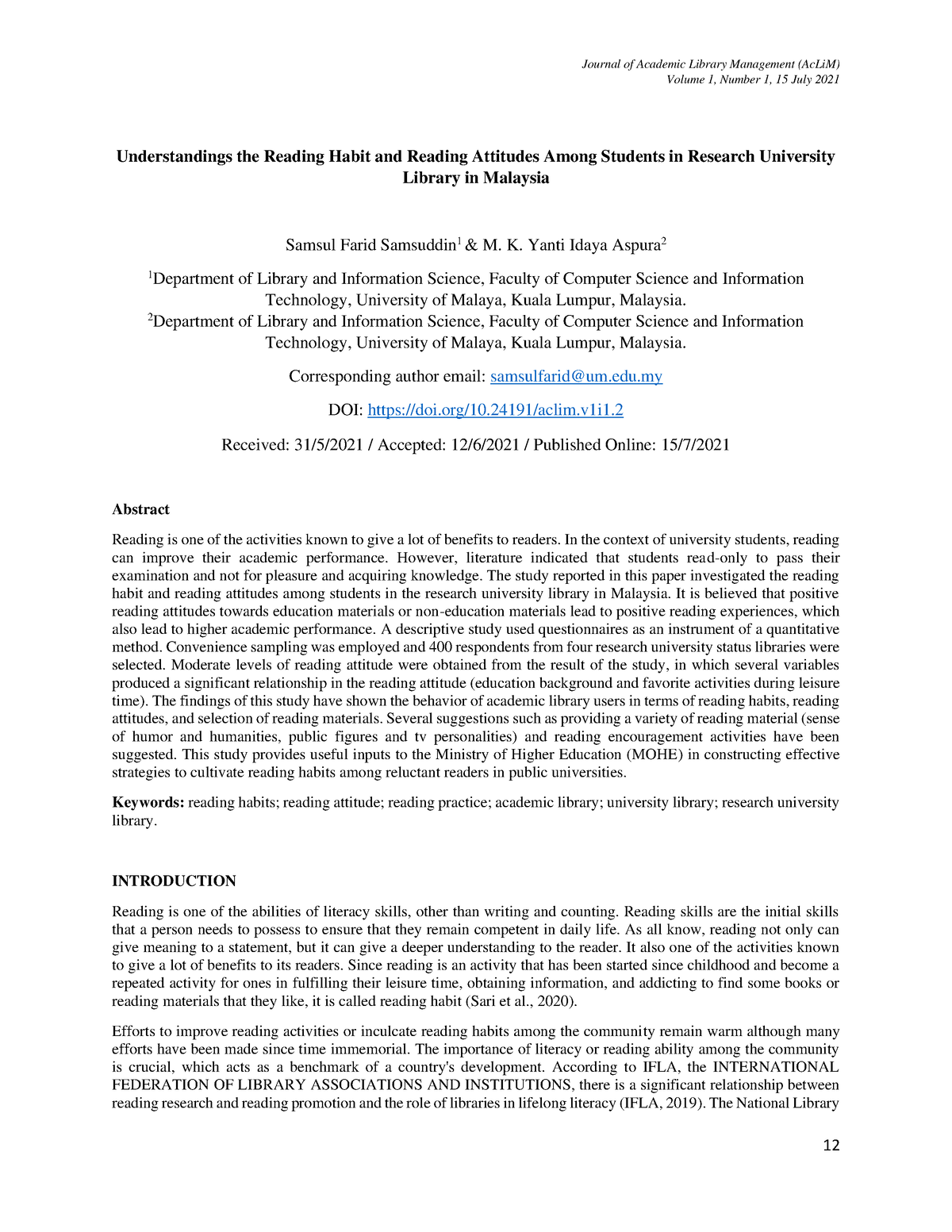 Understandings the Reading Habit and Reading Attitudes Among Students ...