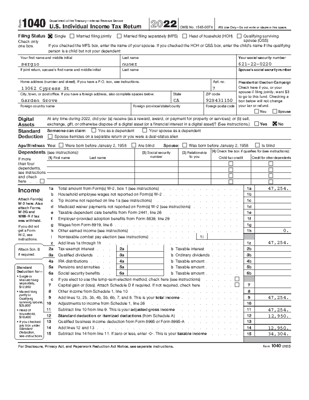 2022 Tax Return - sgfyugewyfg - Form 1040 U. Individual Income Tax ...