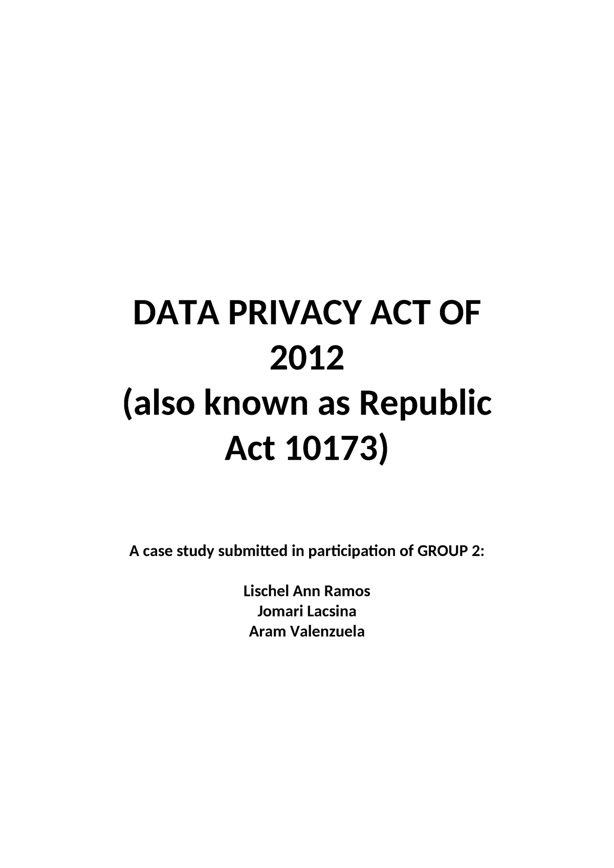 DATA Privacy ACT OF 2012 - DATA PRIVACY ACT OF 2012 (also Known As ...