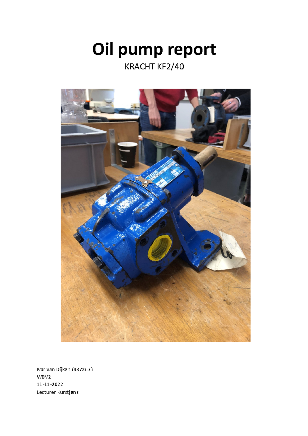Oil pump report Gear pump Nederlands Oil pump report KRACHT KF2