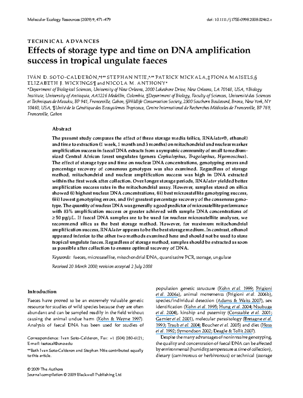 Effects of storage type and time on DNA - Molecular Ecology Resources ...