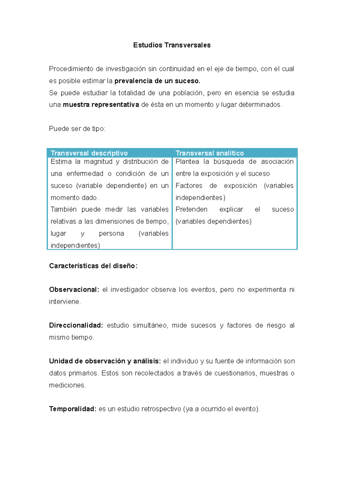 Estudios Transversales - Se Puede Estudiar La Totalidad De Una Pero En ...