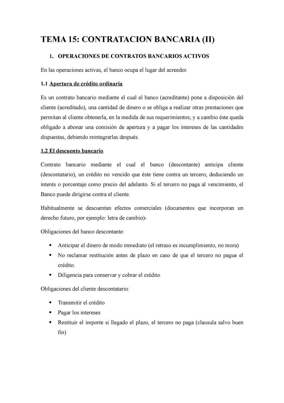 TEMA 15 Bancario - Apuntes 15 - TEMA 15: CONTRATACION BANCARIA (II) 1 ...