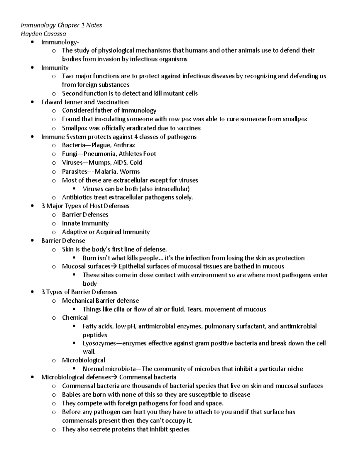 Chapter 1 Notes - Immunology Chapter 1 Notes Hayden Casassa Immunology ...