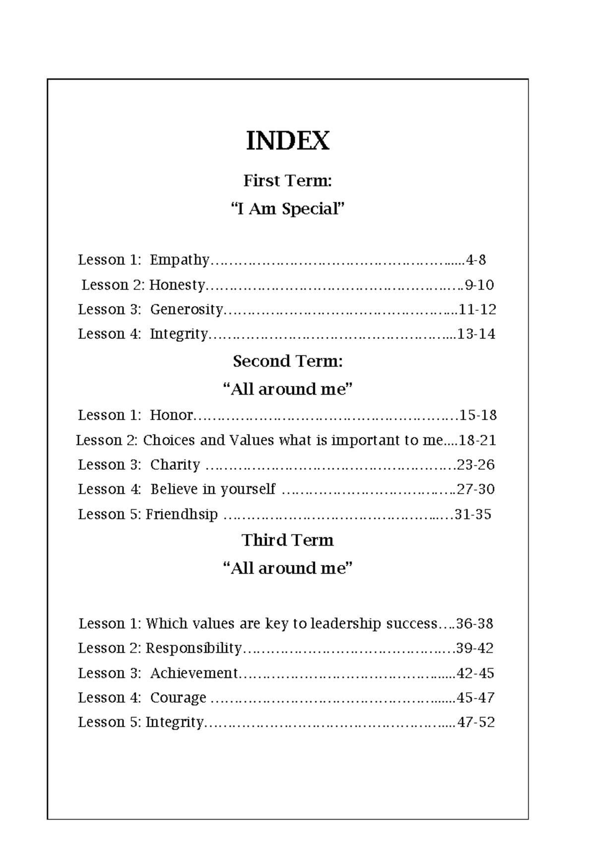 Ethics And Leadership 2016 2017 5th Grade Index First Term I Am