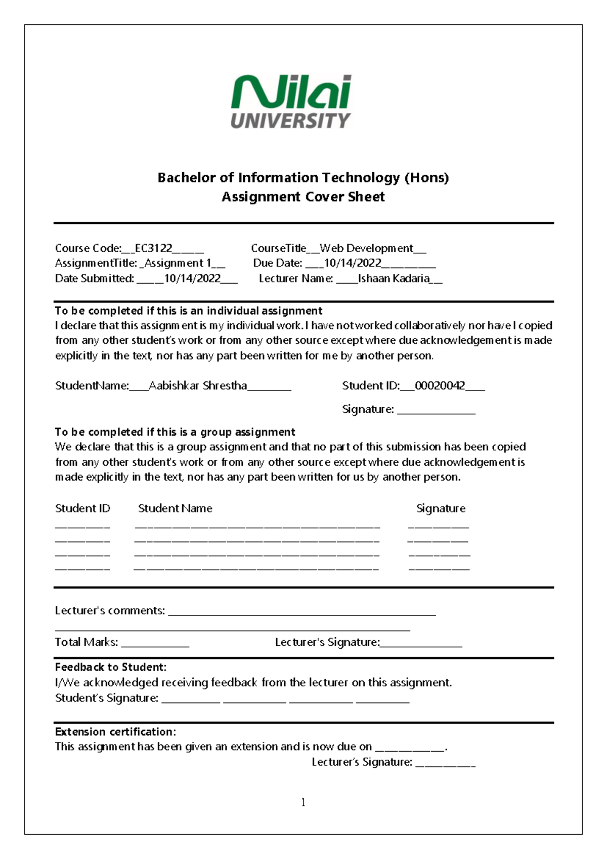 Web Development Praticle - Bachelor of Information Technology (Hons ...