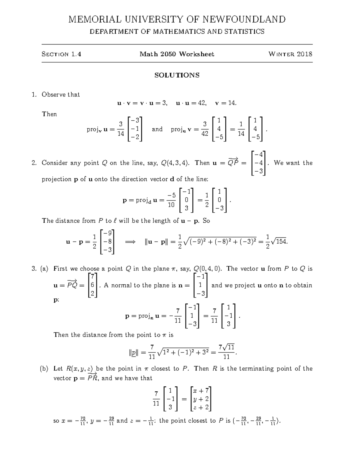 Soln1-4w - Assignments - MEMORIAL UNIVERSITY OF NEWFOUNDLAND DEPARTMENT ...