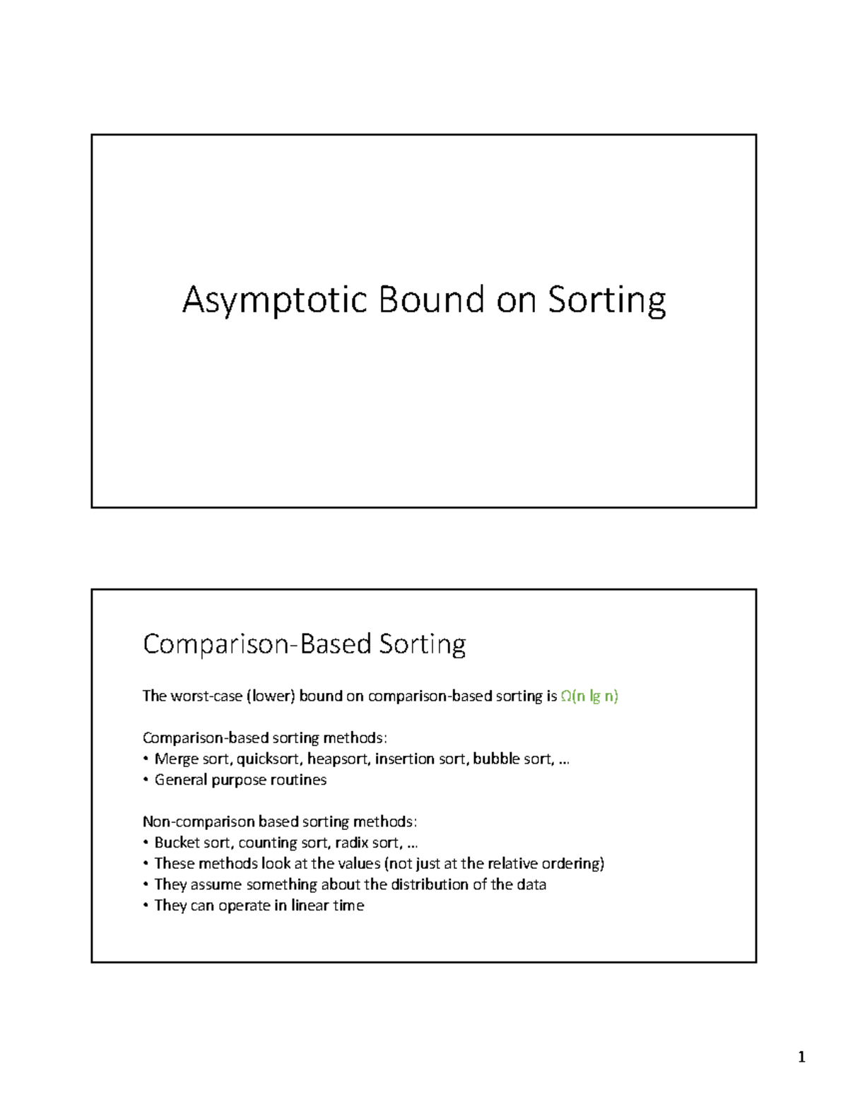 Asymptotic Bound on Sorting - Asymptotic Bound on Sorting Comparison ...