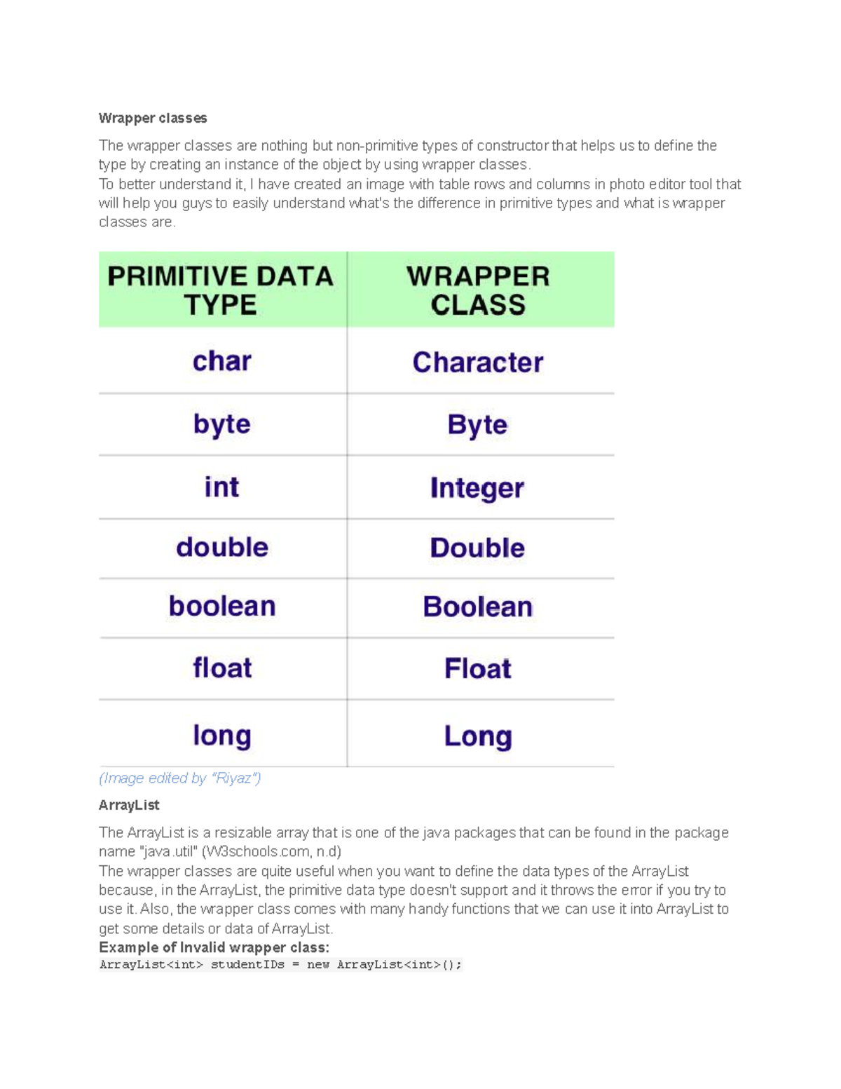 Discussion Post Unit 7 - 1102 - Wrapper classes The wrapper classes are ...