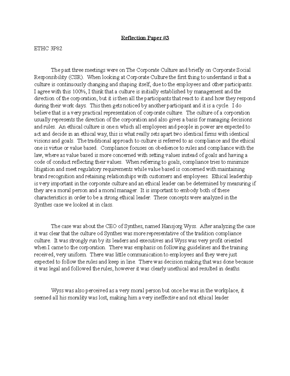 Docx rp2 - Ethics 3p82 - Reflection Paper # ETHC 3P The past three ...
