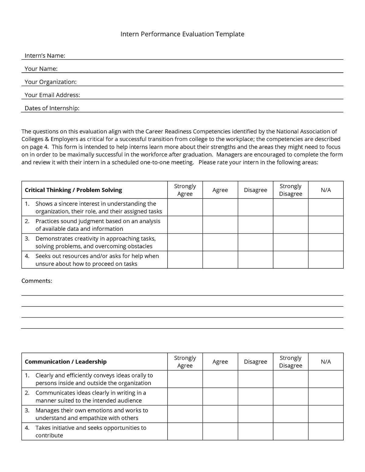 Intern performance evaluation template - Intern Performance Evaluation ...