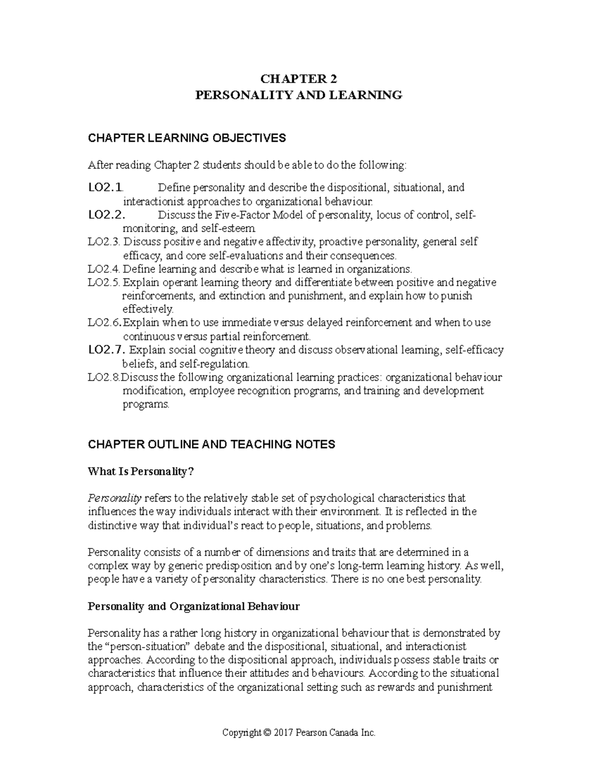 Textbook ch01 and ch02 6th edition, full notes - CHAPTER 2 PERSONALITY ...
