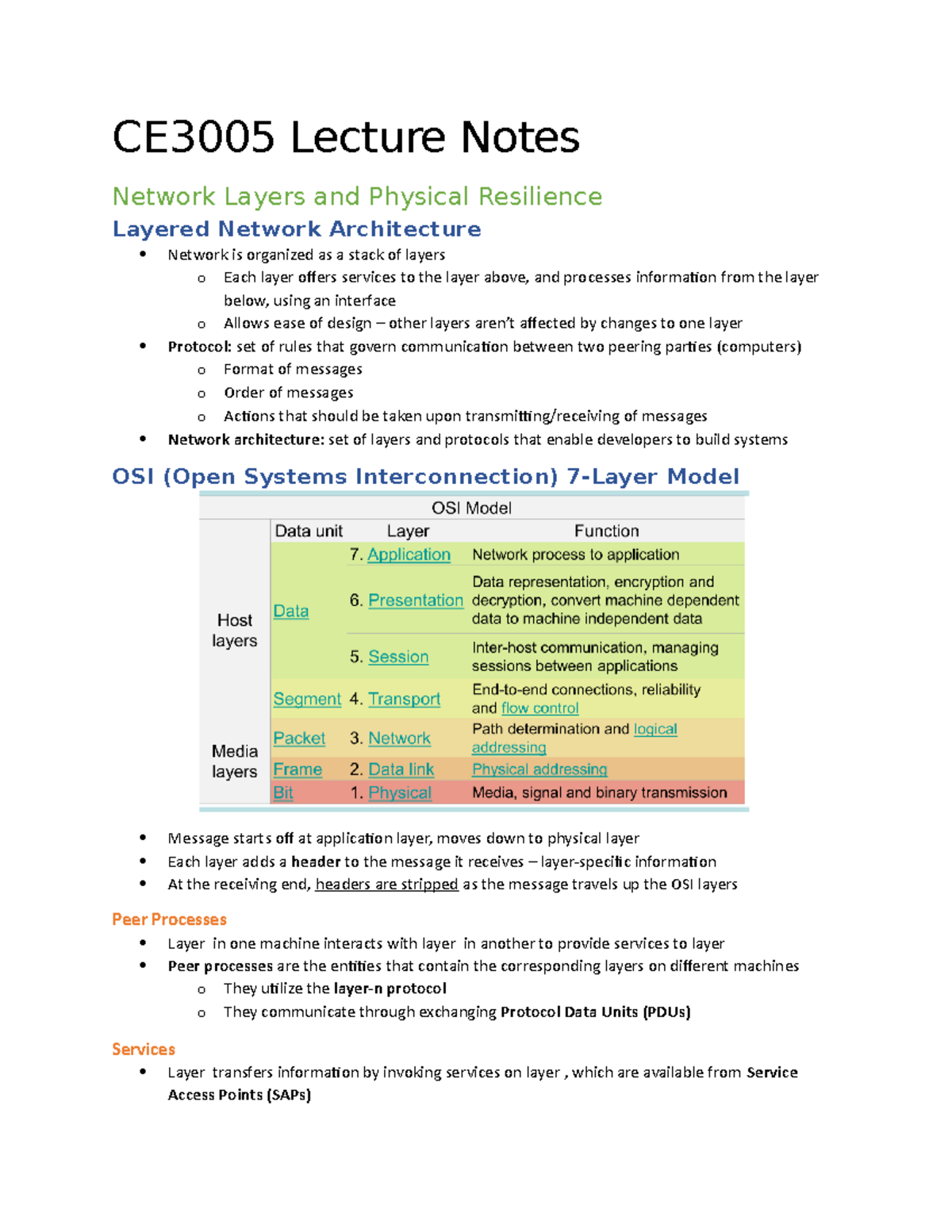 Computer Networks-Notes - CE3005 Lecture Notes Network Layers and ...