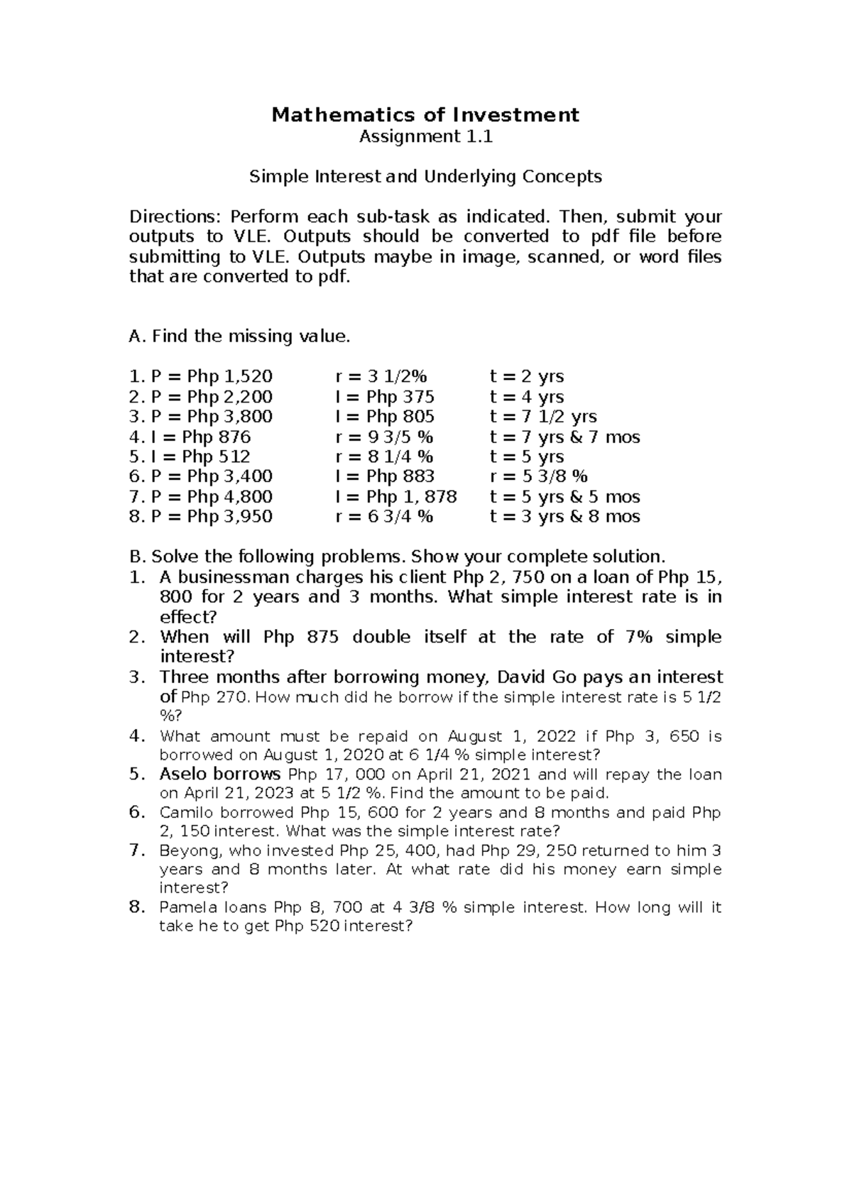 Chapter 1: Simple Interest and Underlying Concepts Exercises ...
