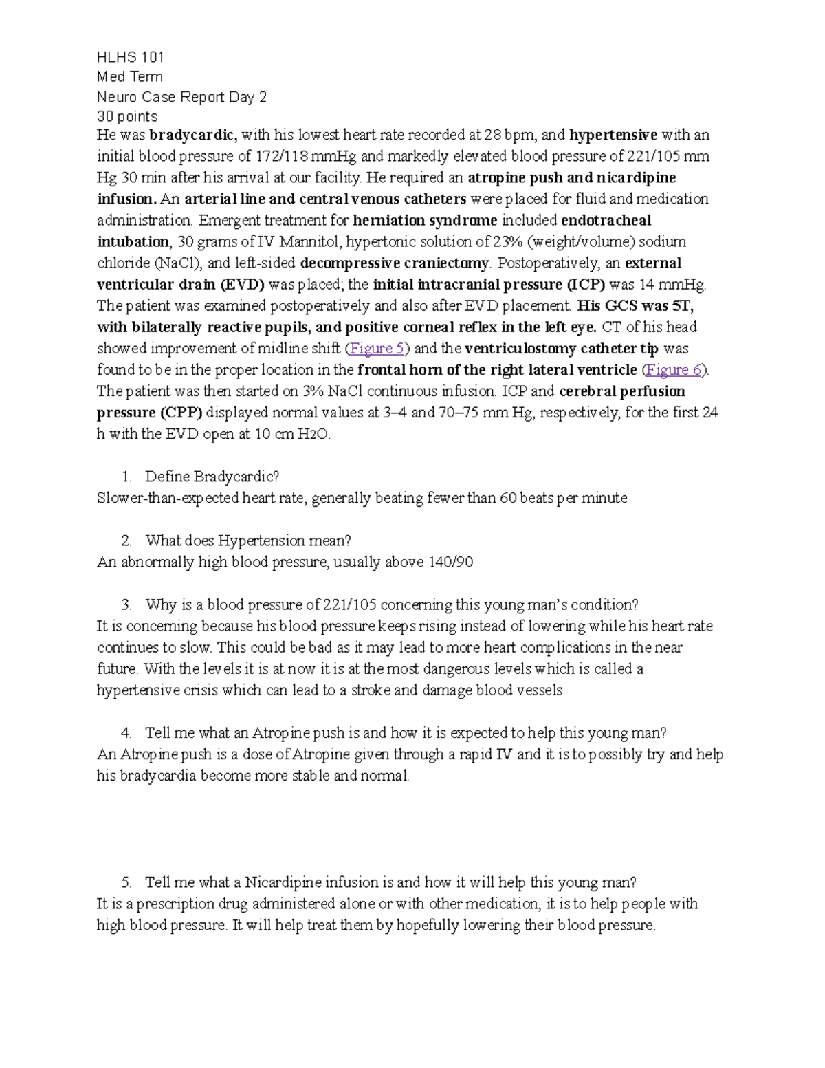 Med Term Neuro Case Report Continued Day 2 HLHS 101 Med Term Neuro