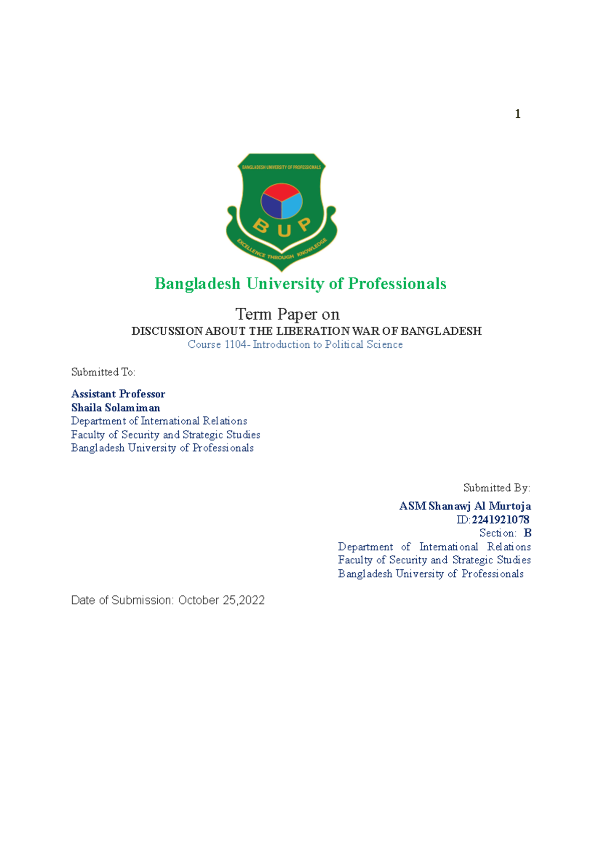 PS-termpaper 2241921078 B A S M Shanawj Murtoja - 1 Bangladesh ...
