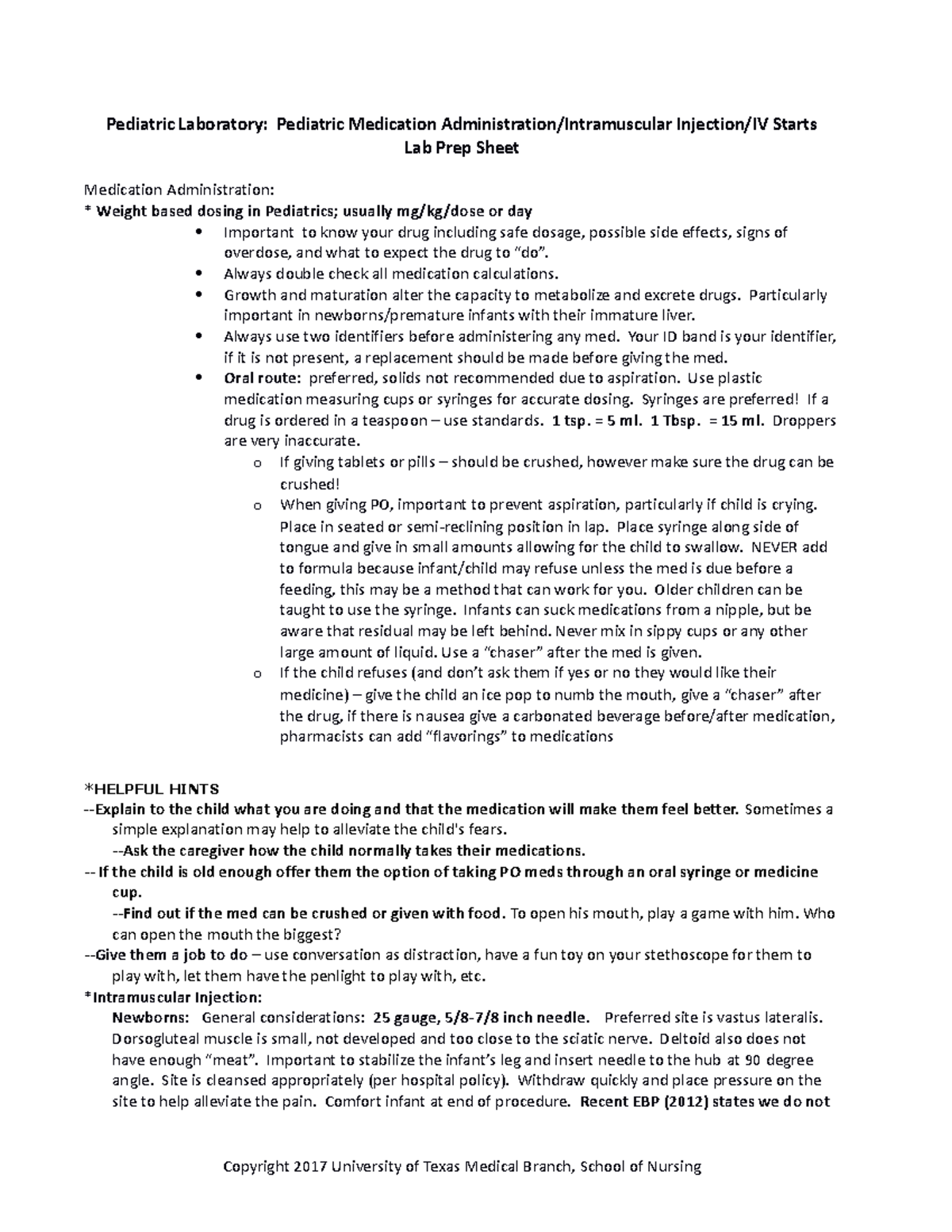 Handout Pediatrics IM Medications Lab Revised LK S15 - Pediatric ...