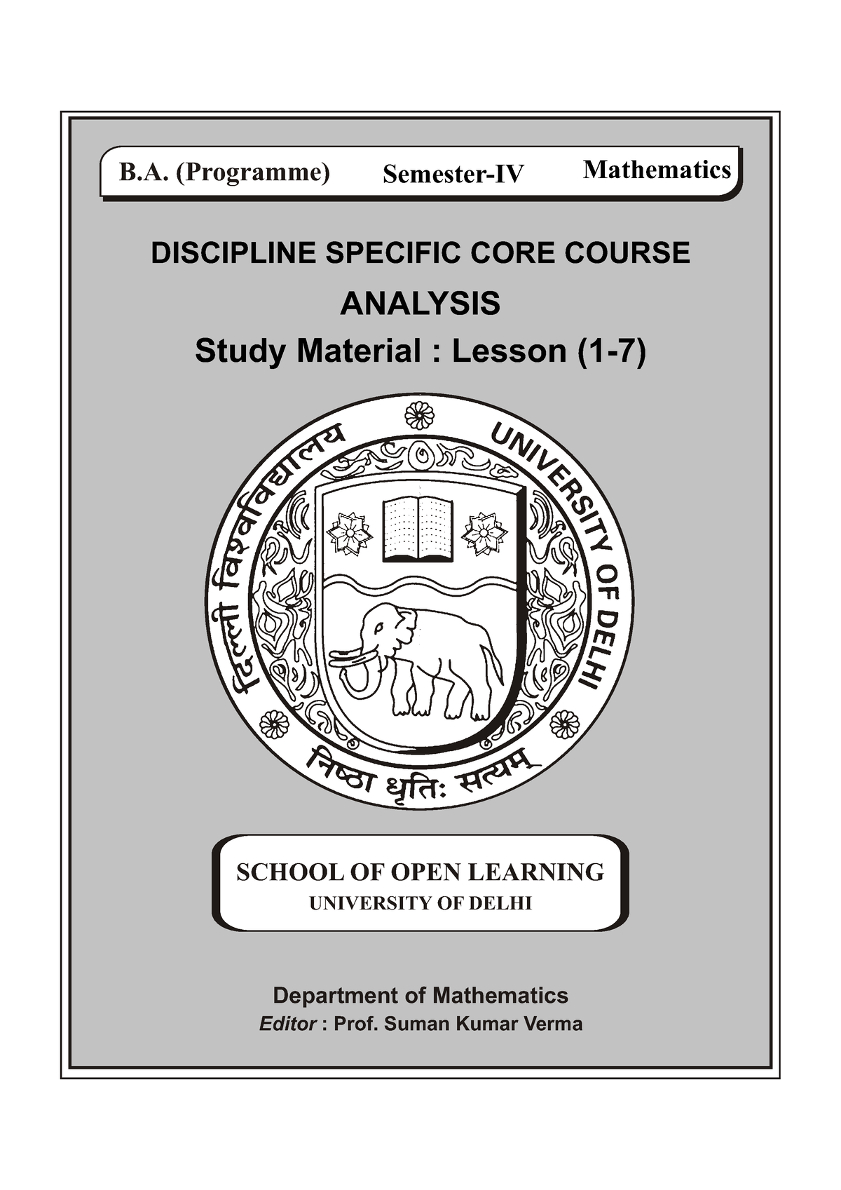 Mathematics SEM IV - B. (Programme) DISCIPLINE SPECIFIC CORE COURSE ...