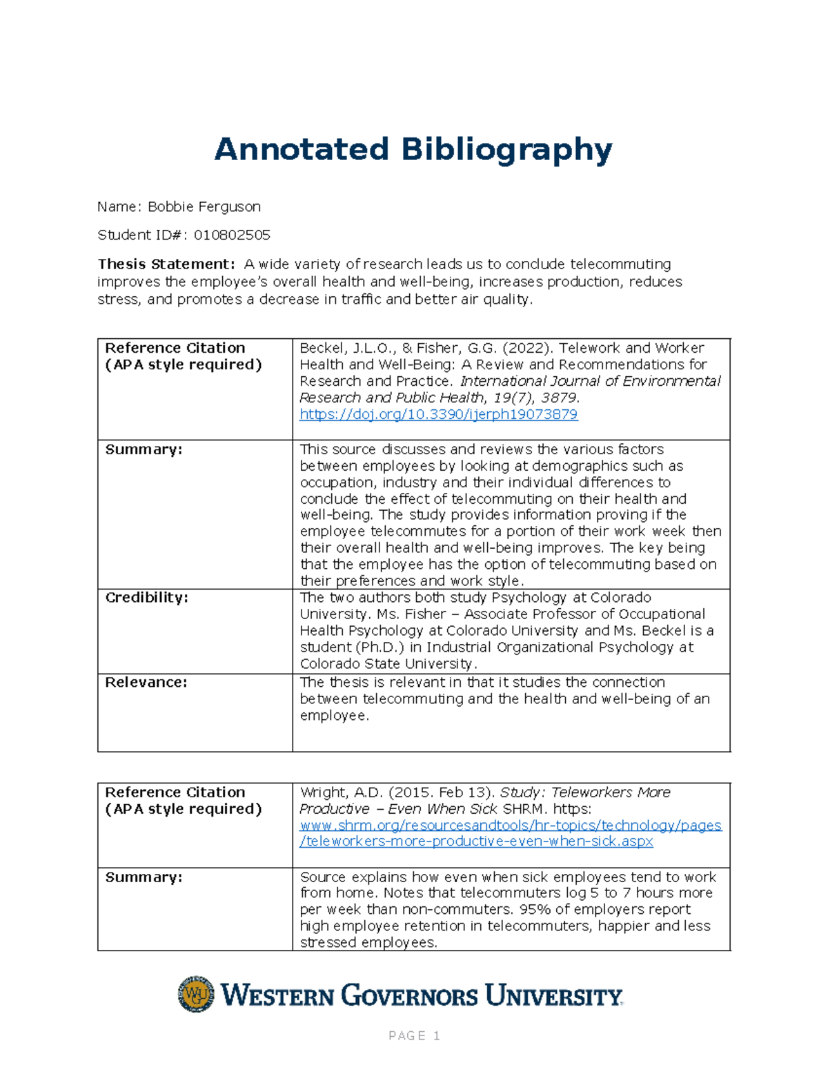 Annotated Bibliography C456 task 1 - Annotated Bibliography Name ...