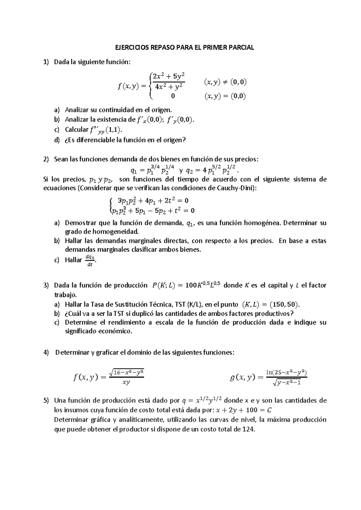 Ejercicios repaso para el primer parcial - EJERCICIOS REPASO PARA EL ...