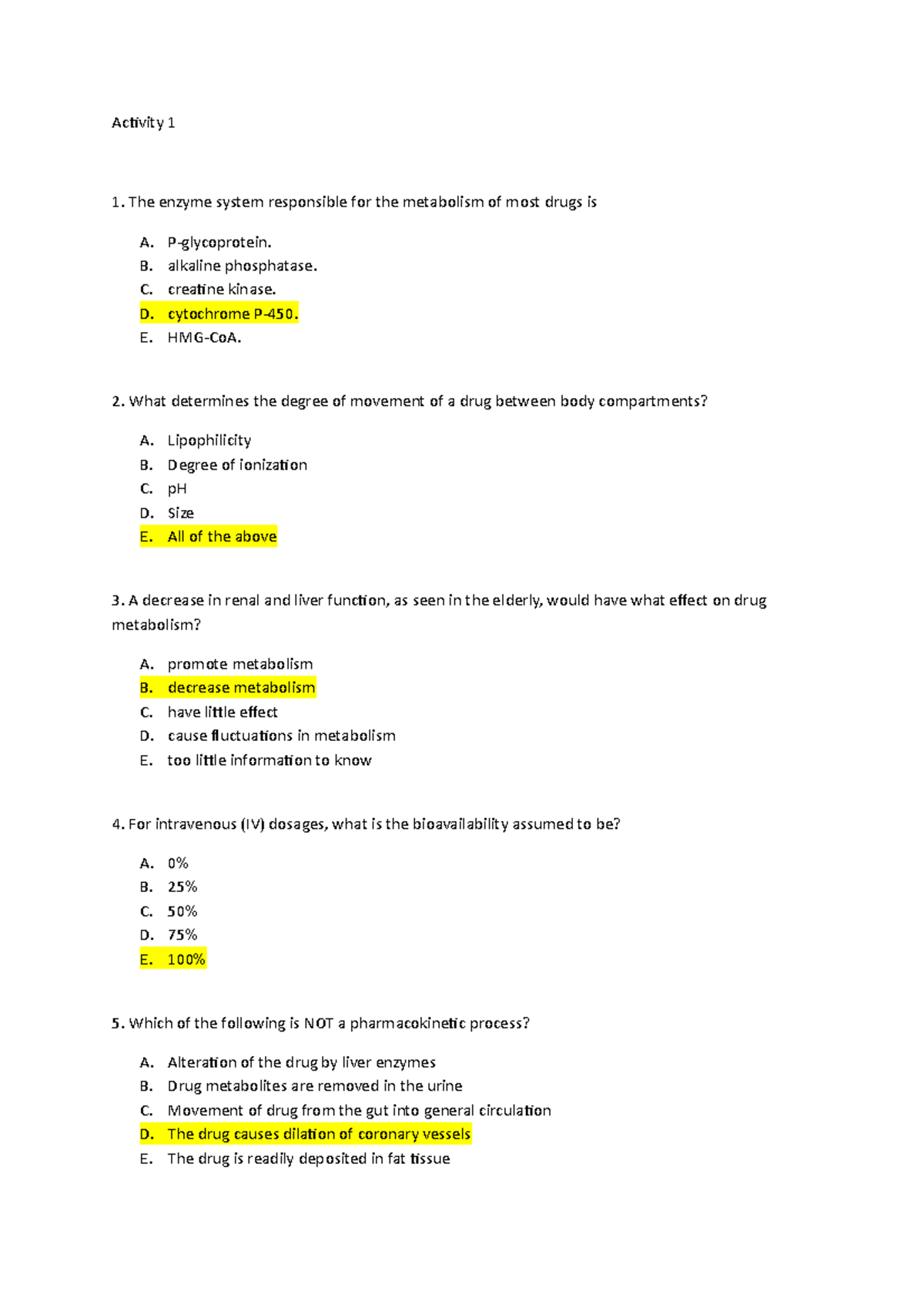 CSB421 wk05 Activity 1 ans - Activity 1 The enzyme system responsible ...