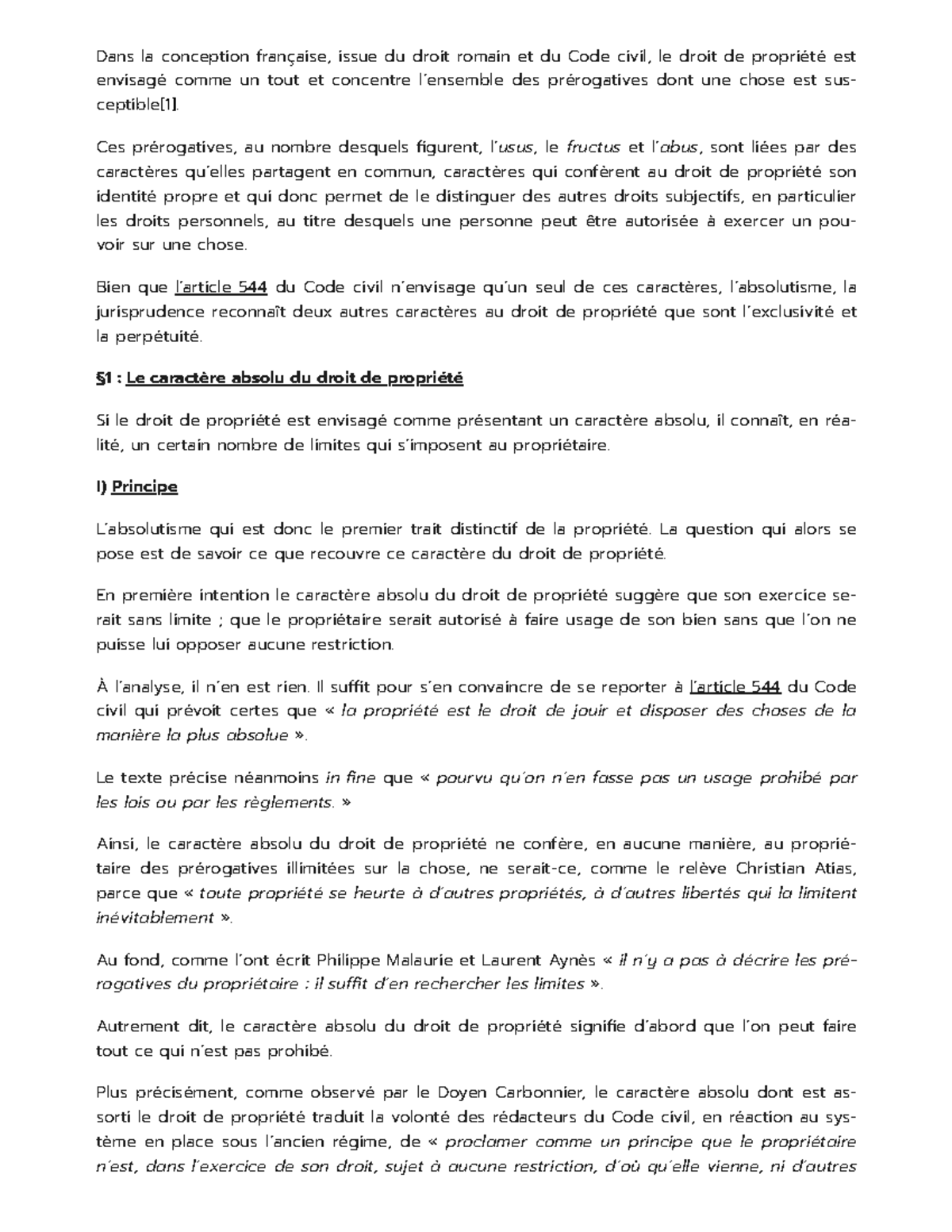 Le Droit De Propriété Est Il Un Droit Absolu Dissertation Les caractères du droit de propriété (absolu, exclusif et perpétuel - Dans  la conception - Studocu