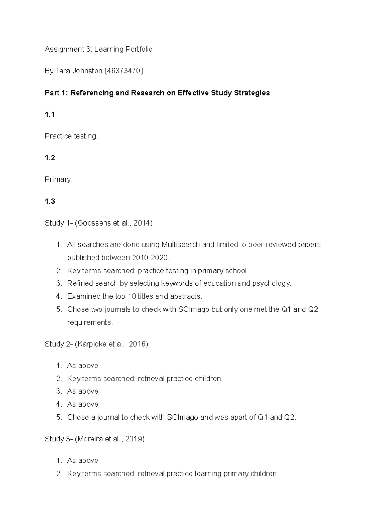 Assignment 3- Learning Portfolio - Practice testing. 1. Primary. 1 ...