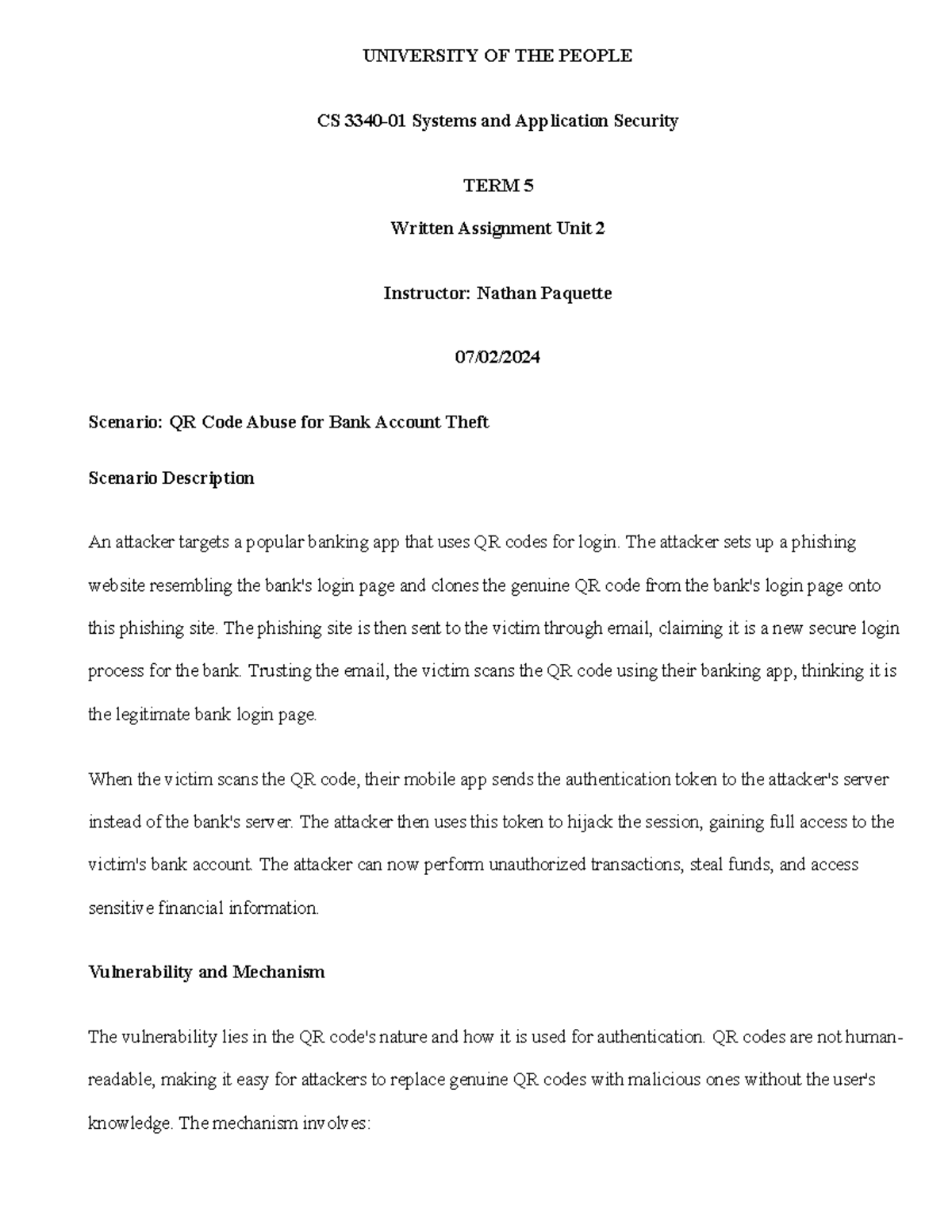 Cs 3340 01 systems and application security written assignment unit 2