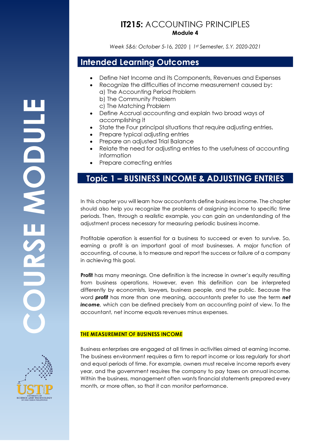 Ustp - Module 4 - Net Income - Course Module It215: Accounting 