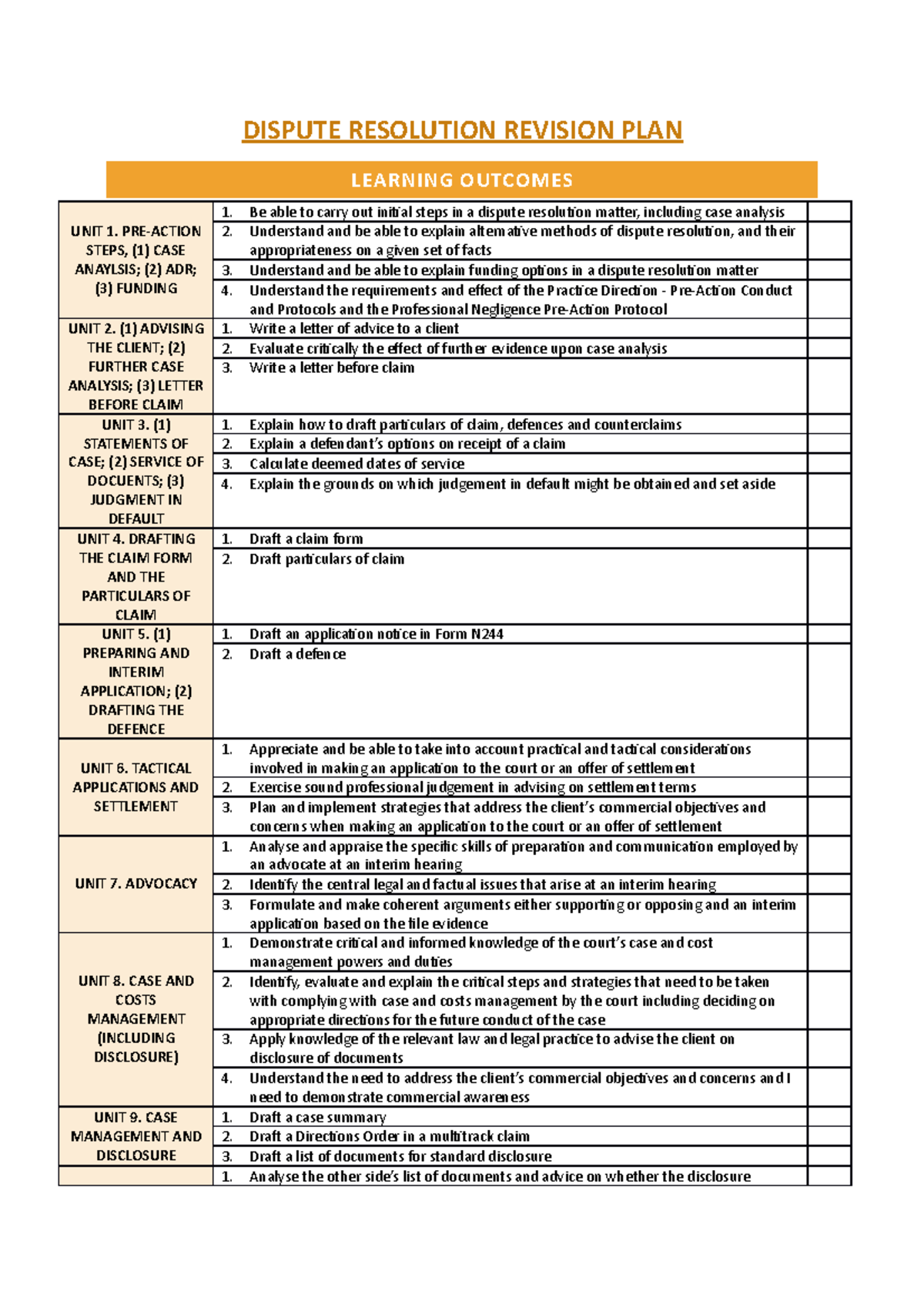 DR Revision Checklist - summary of lecture notes - DISPUTE RESOLUTION ...