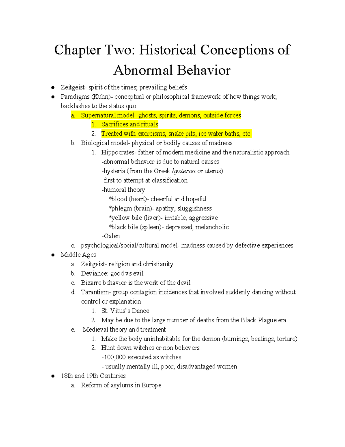 Abnormal Psychology 2 - Lecture Notes 2 - Chapter Two: Historical ...