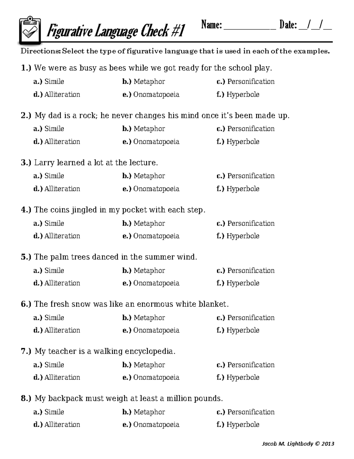 Figurative Language Check Figurative Language Check Directions