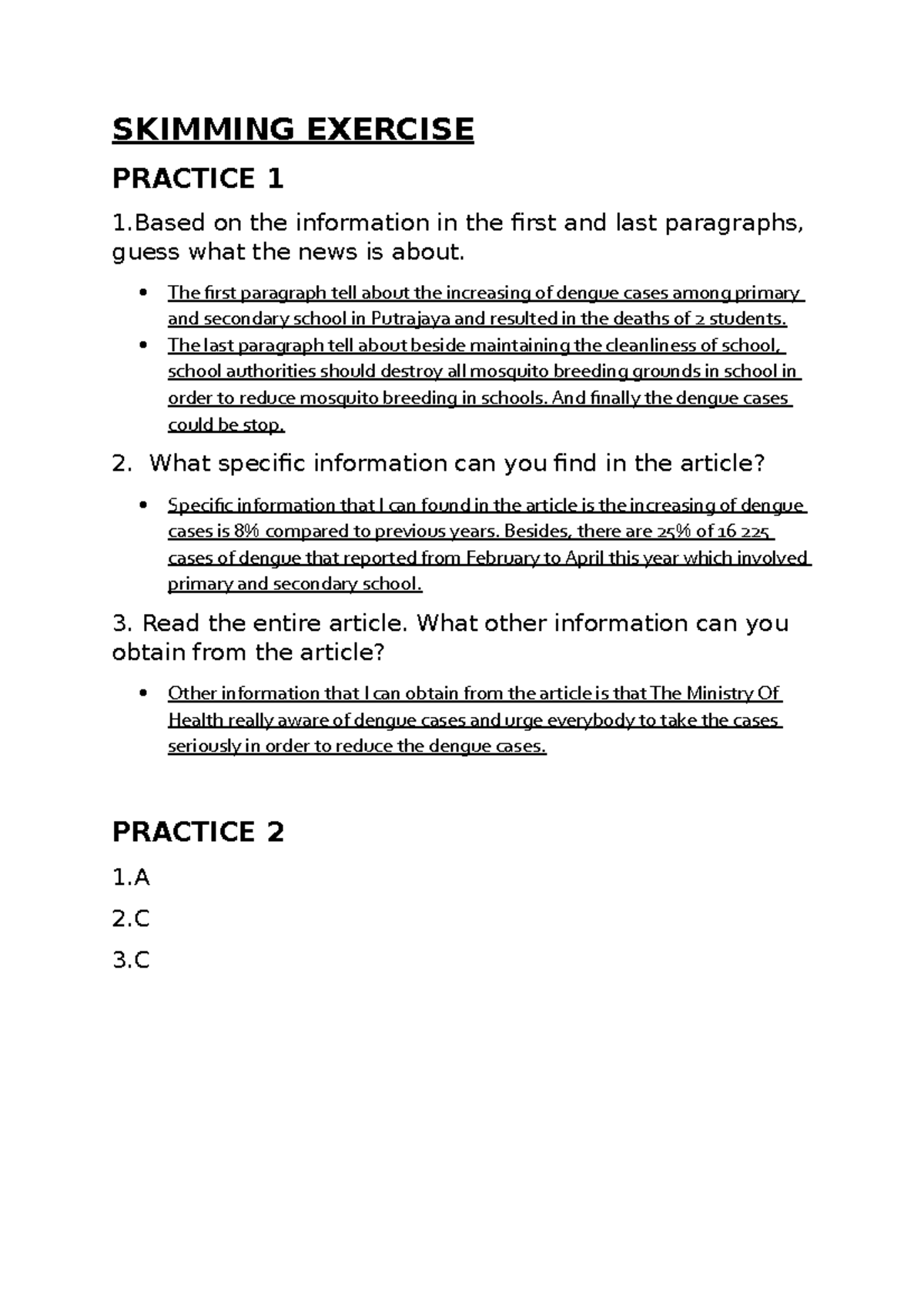 ASSIGNMENT SKIMMING AND SCANNING ELC121 2020 SKIMMING EXERCISE