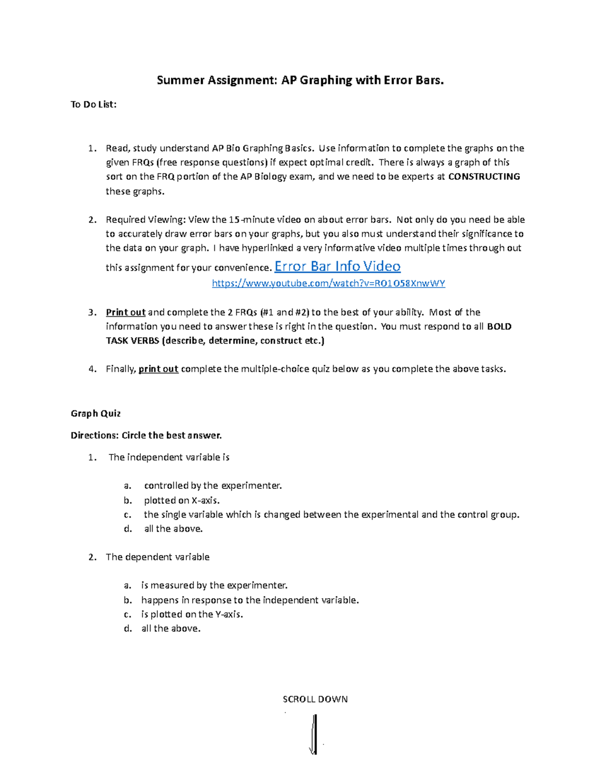 1 Summer Assignment Instructions - Summer Assignment: AP Graphing with ...