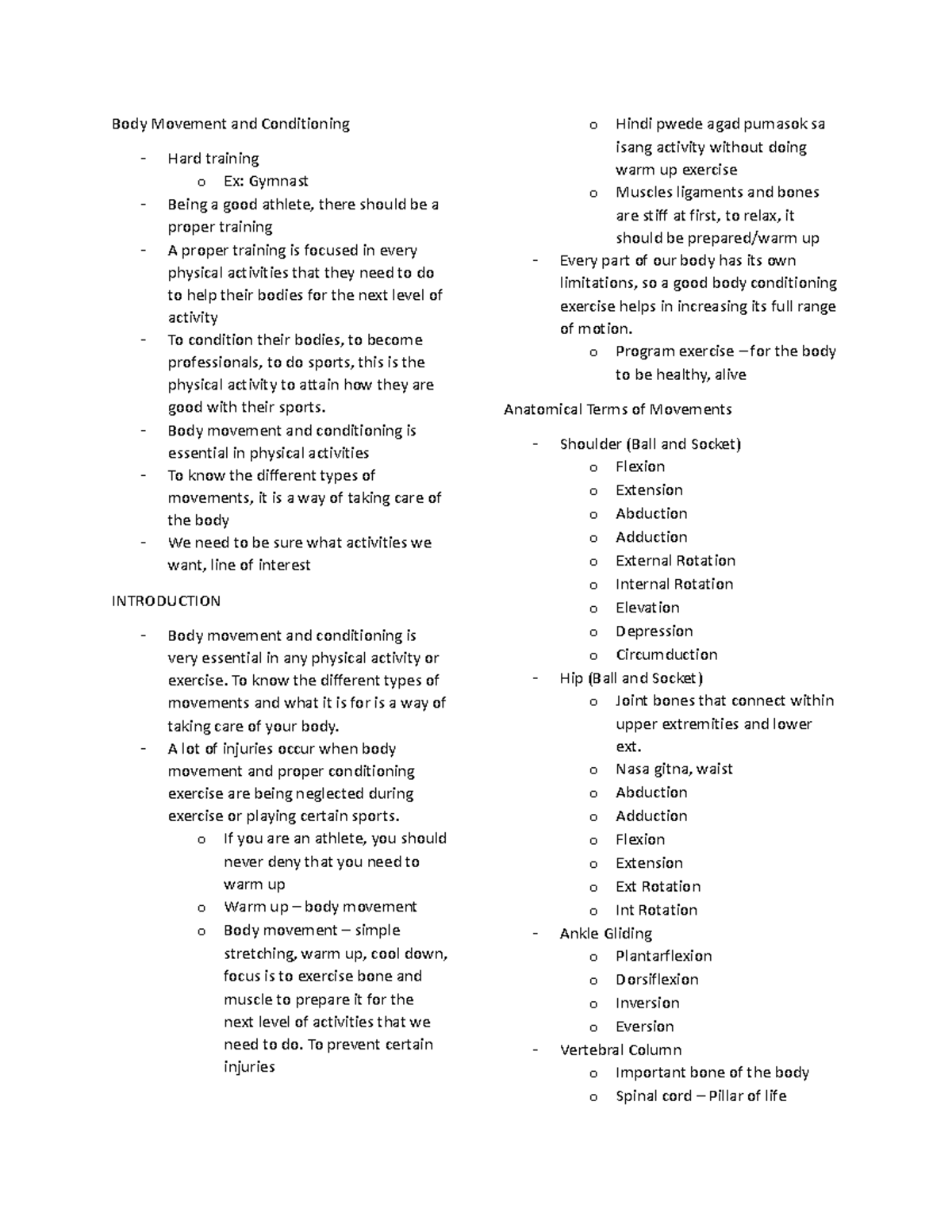 Body Movement and Conditioning - Body movement and conditioning is ...