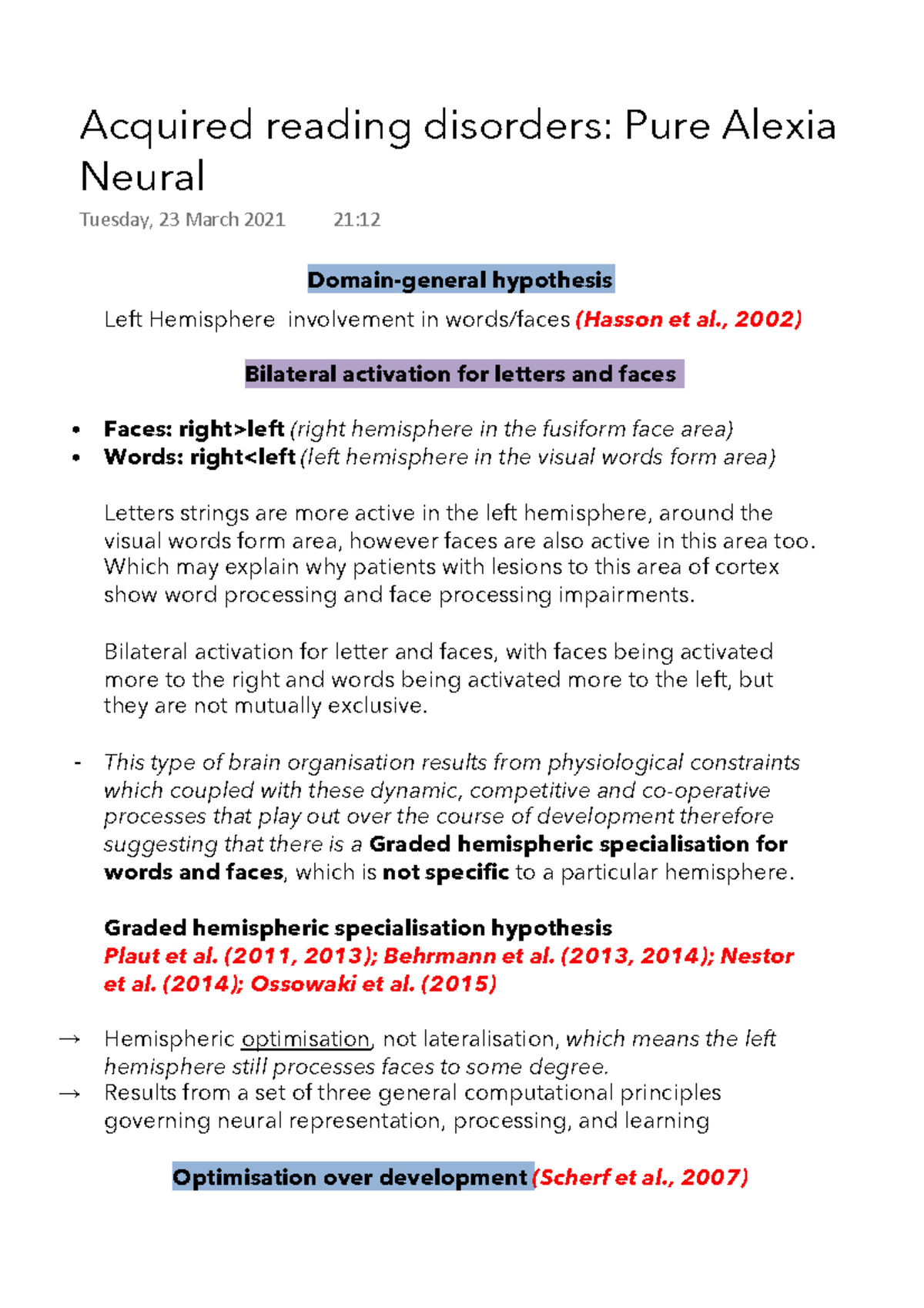 Acquired reading disorders Pure Alexia Neural - Domain-general ...