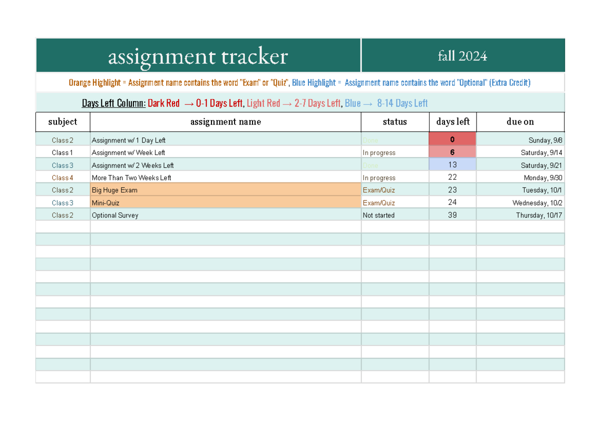 FREE Assignment Tracker [TO USE FILE MAKE A COPY] - Assignments ...