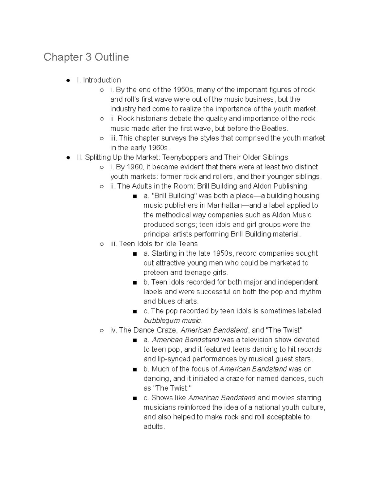 History Of Rock And Roll Chapter 3 Outline I Introduction I By The 